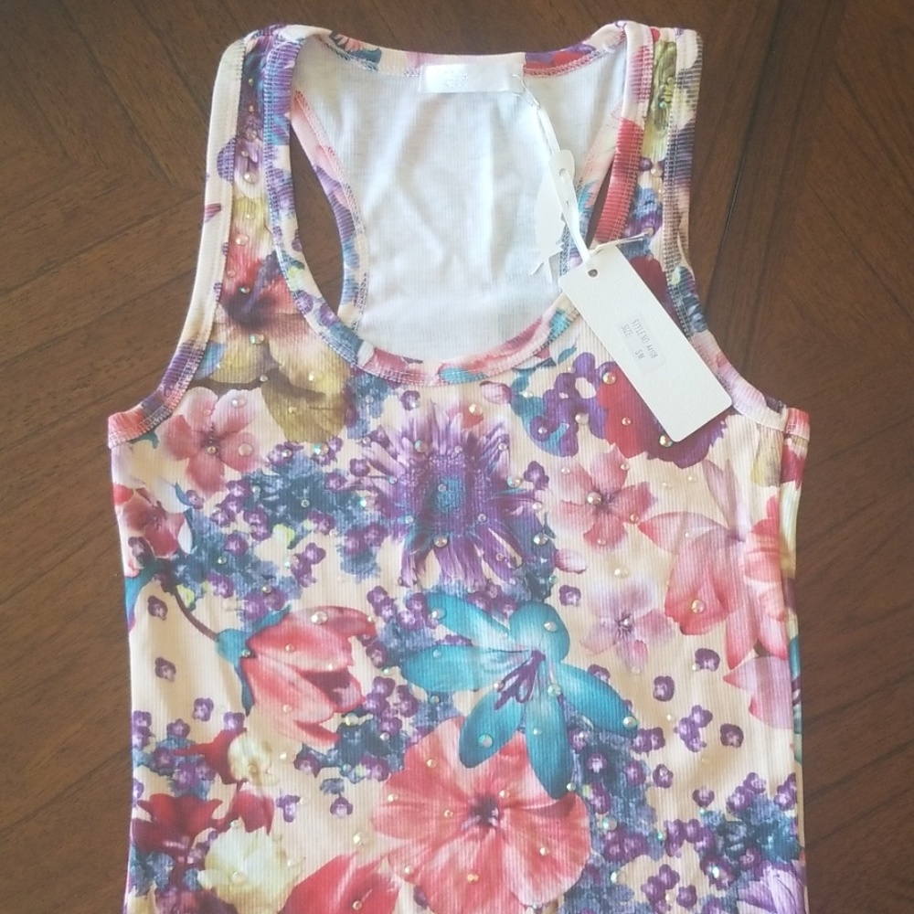 Floral Tang Top with Jewels